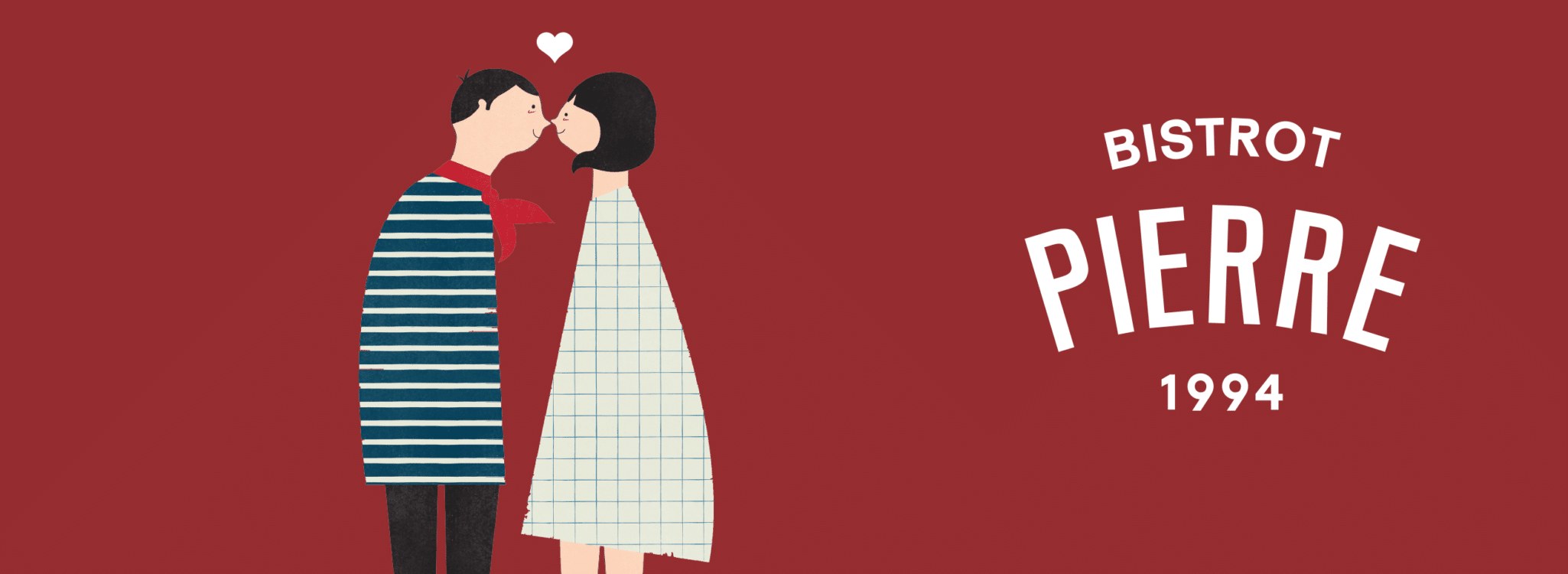 Bistrot Pierre — Valentine’s Day Campaign — Illustration of couple touching noses with love heart between their heads.