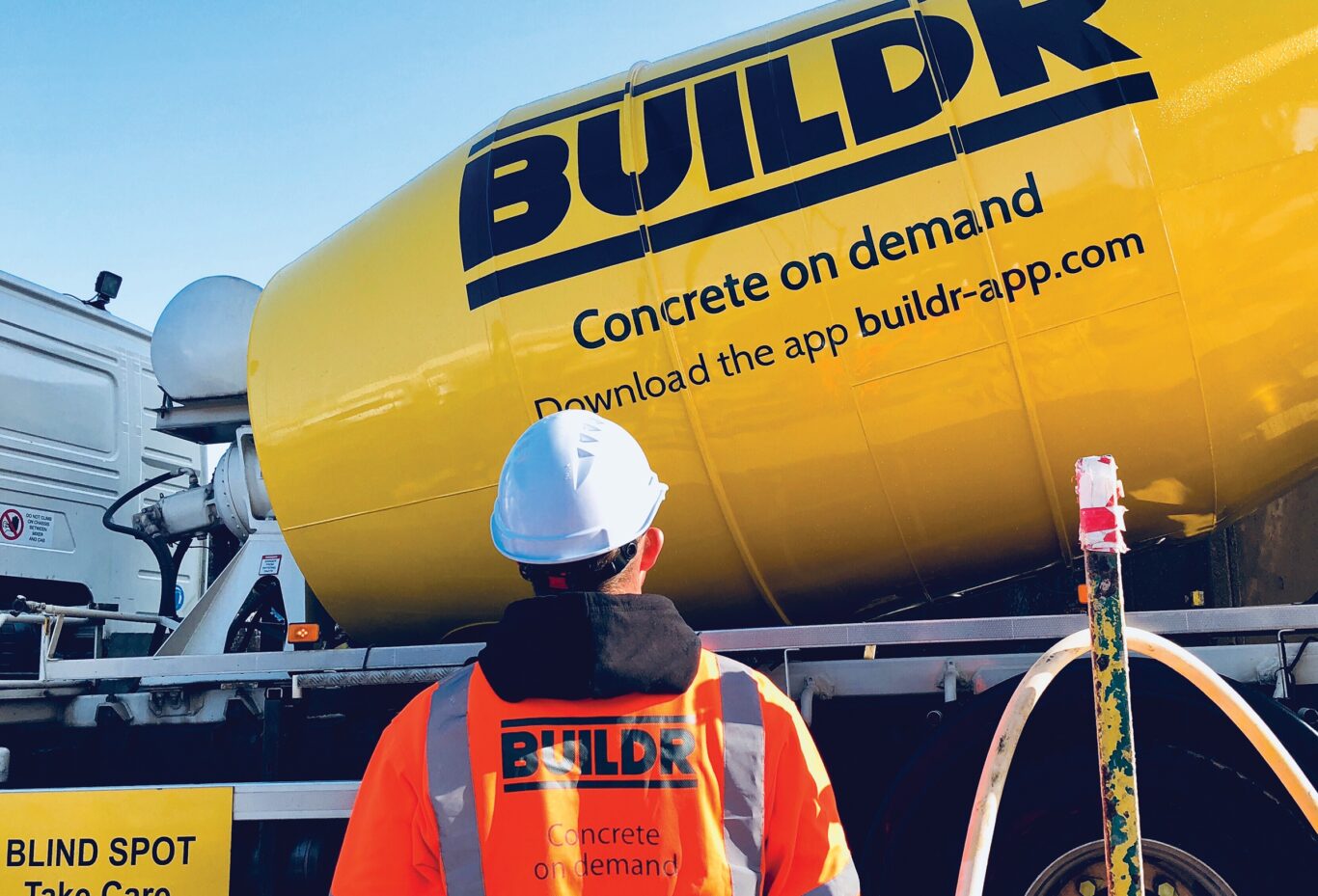 Buildr Branding and guidlines—Buildr logo on the side of a cement mixer