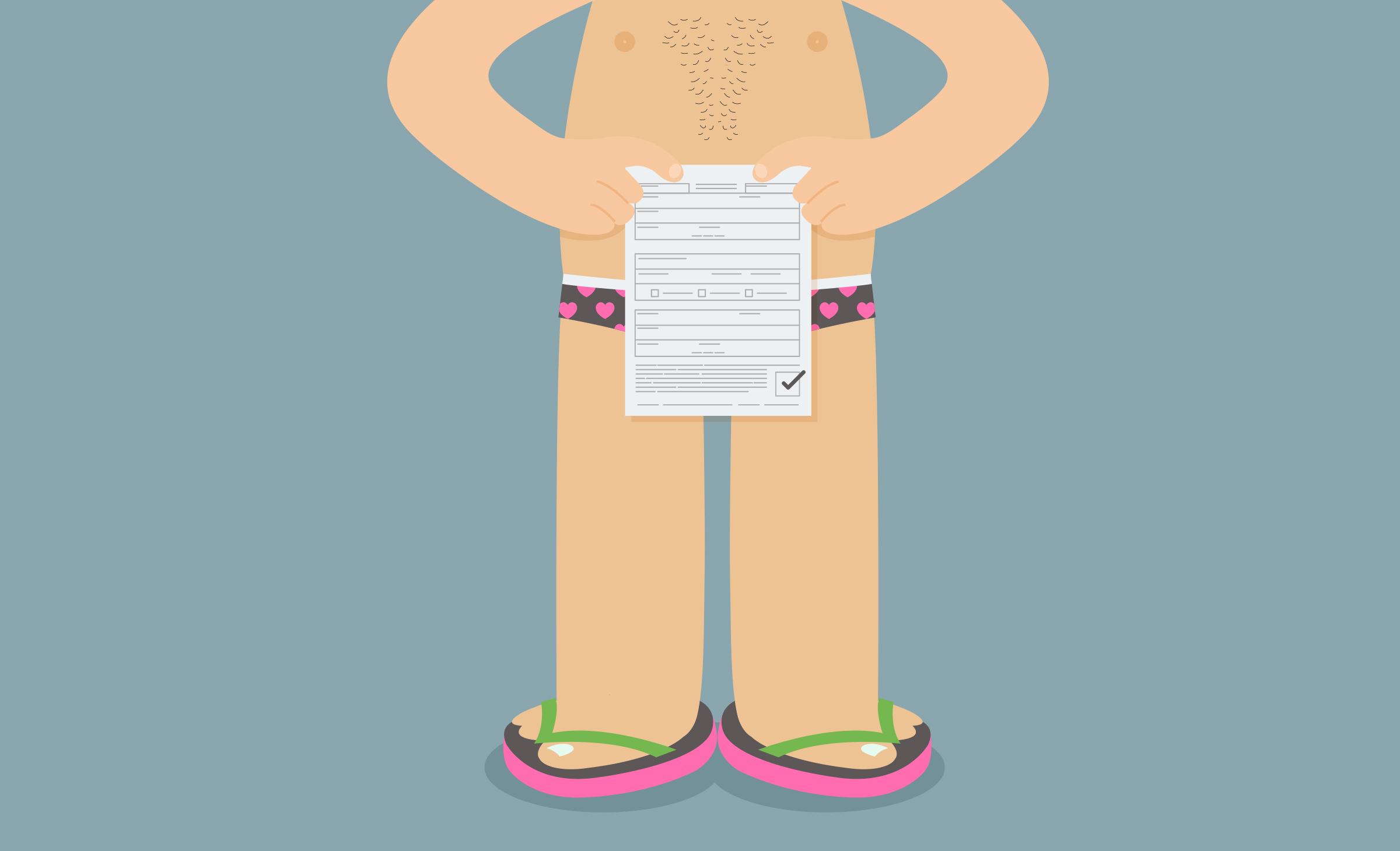 cartoon man stood in underwear holding a brief sheet