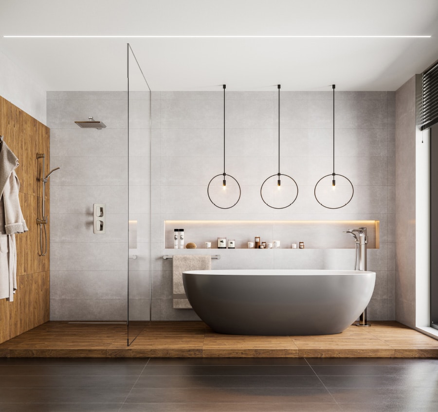 Photo realistic rendered 3D model of a luxury bathroom